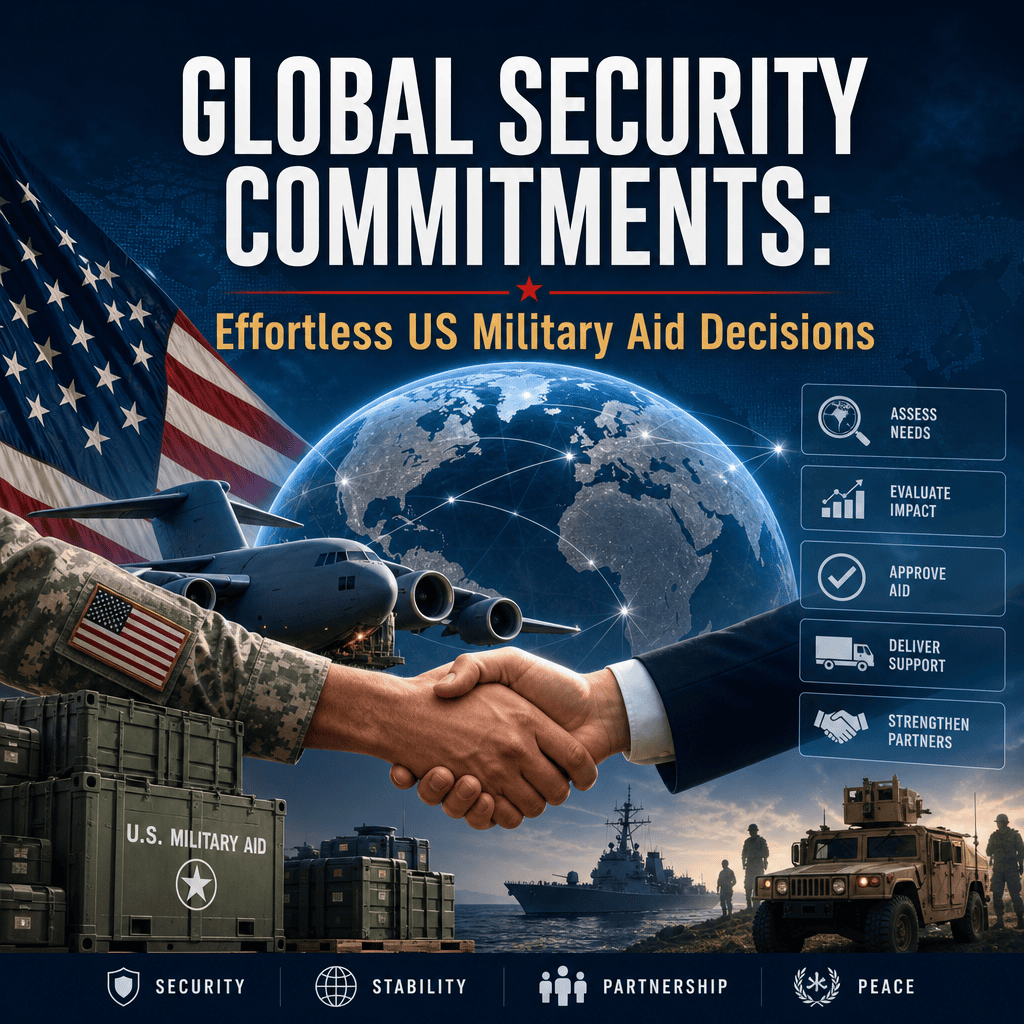 Illustration of Global Security Commitments: Effortless US Military Aid Decisions