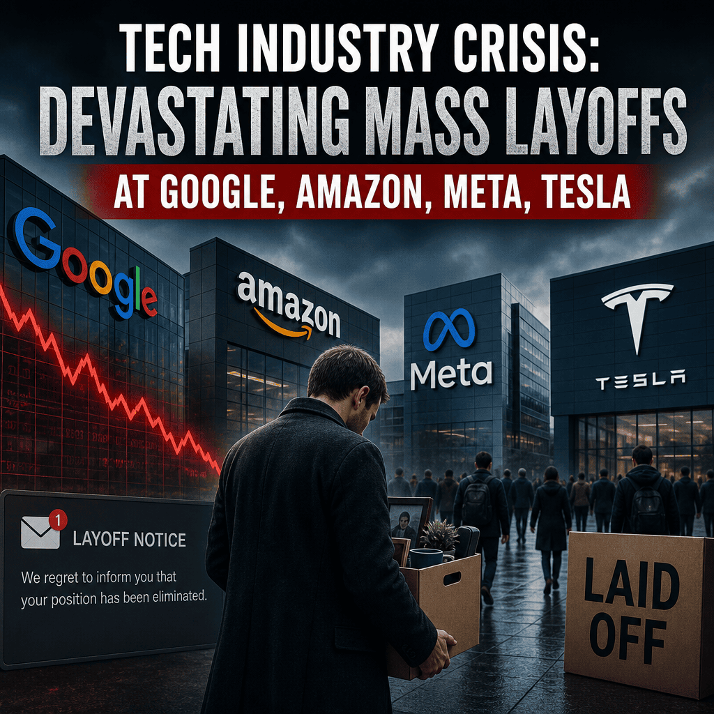 Additional Illustration of Tech Industry Crisis: Devastating Mass Layoffs at Google, Amazon, Meta, Tesla